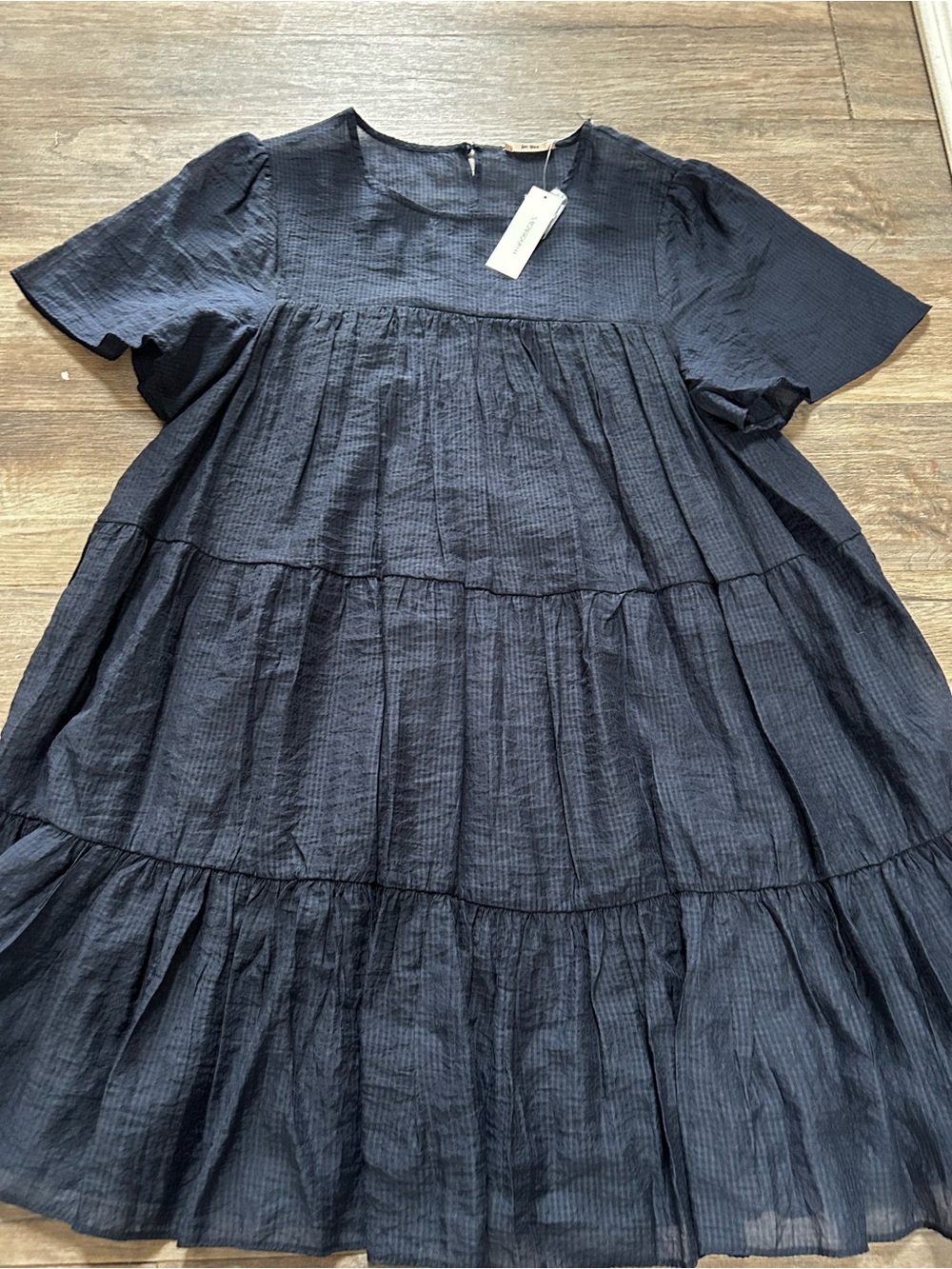 Francesca's Collections Dark Navy Tiered Midi Dress - Picture 1 of 2
